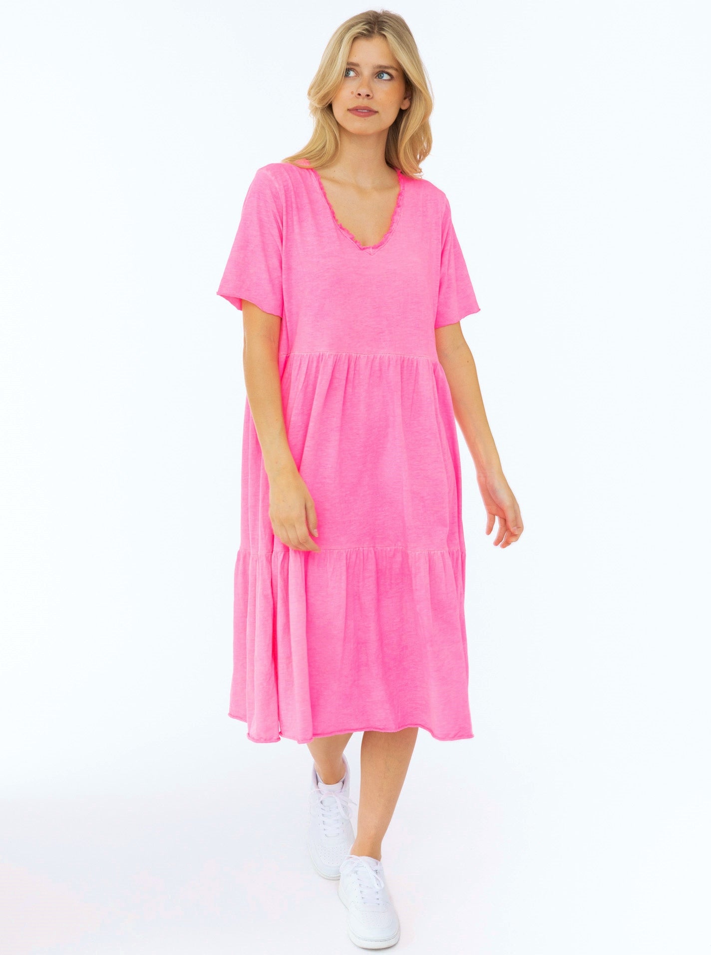 💕 Zwillingsherz Maxikleid BW "Washed Out" Neonpink