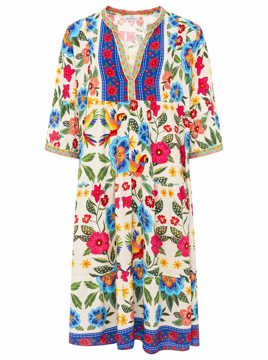 💕 Zwillingsherz Maxikleid Viskose "Summer Birds" Blau