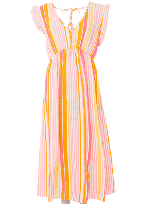💕 Zwillingsherz Musselin Kleid "Sommer Streifen" Orange