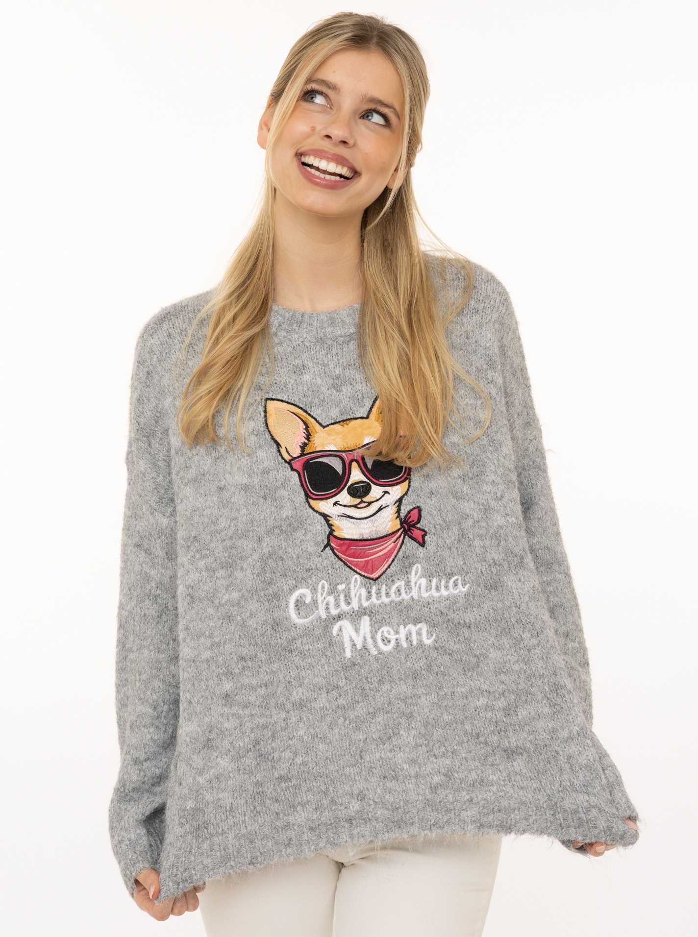 💕 Zwillingsherz Pullover "Chihuahua Mom" Grau