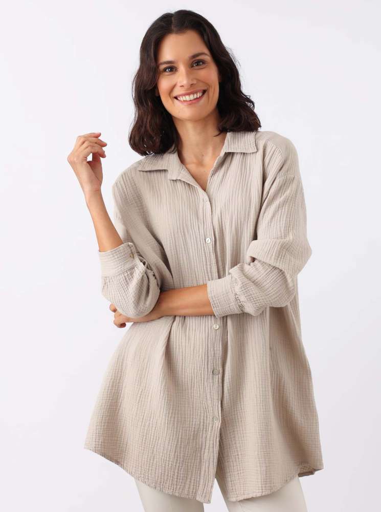 💕 Zwillingsherz Bluse "Rebecca" Longbluse Musselin Beige