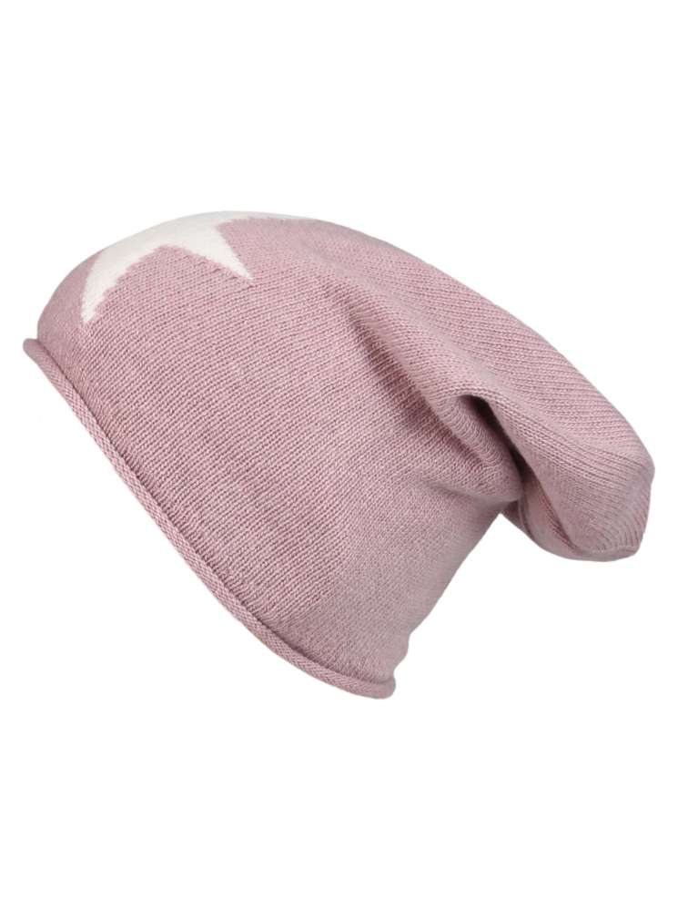 💕 Zwillingsherz Mütze "Sternlein" Beanie Kaschmir Wolle Viskose Fleece Altrosa