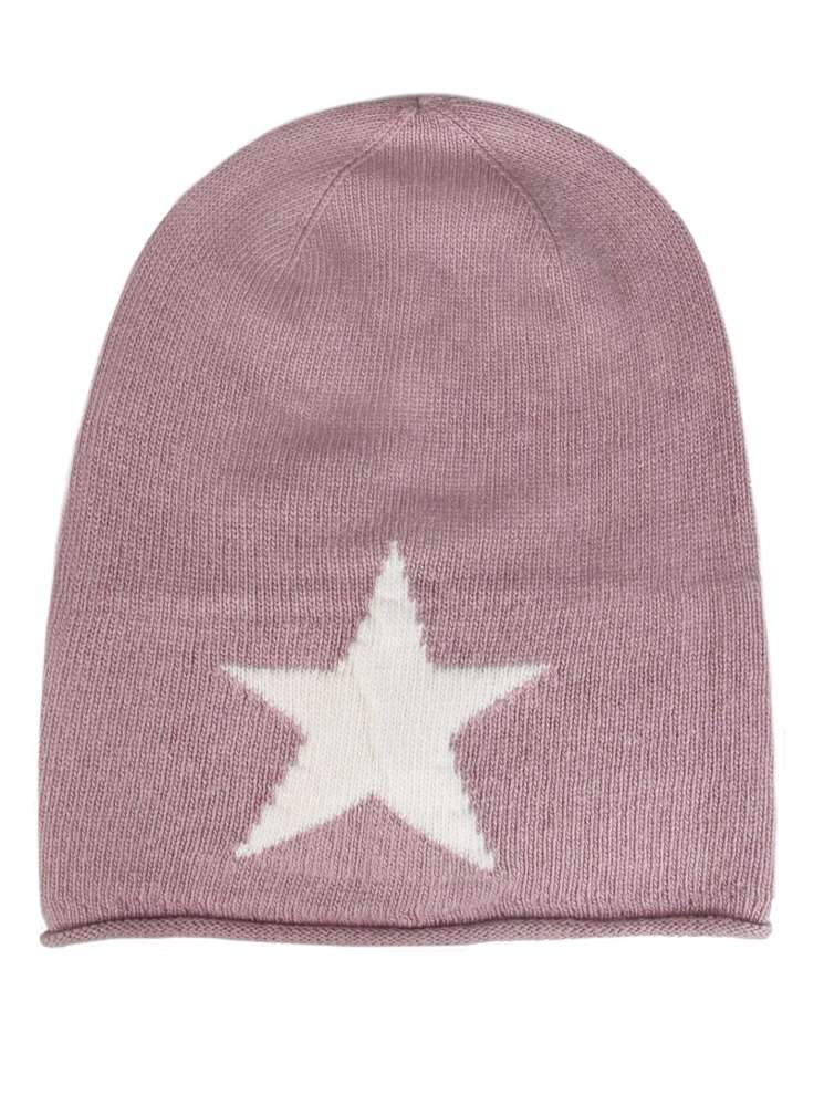 💕 Zwillingsherz Mütze "Sternlein" Beanie Kaschmir Wolle Viskose Fleece Altrosa