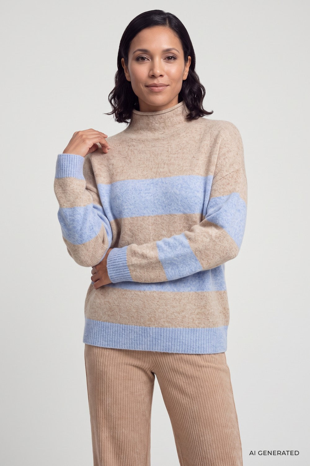 Olsen Pullover mit Streifenmuster und Kelchkragen 11004938 River Blue Melange