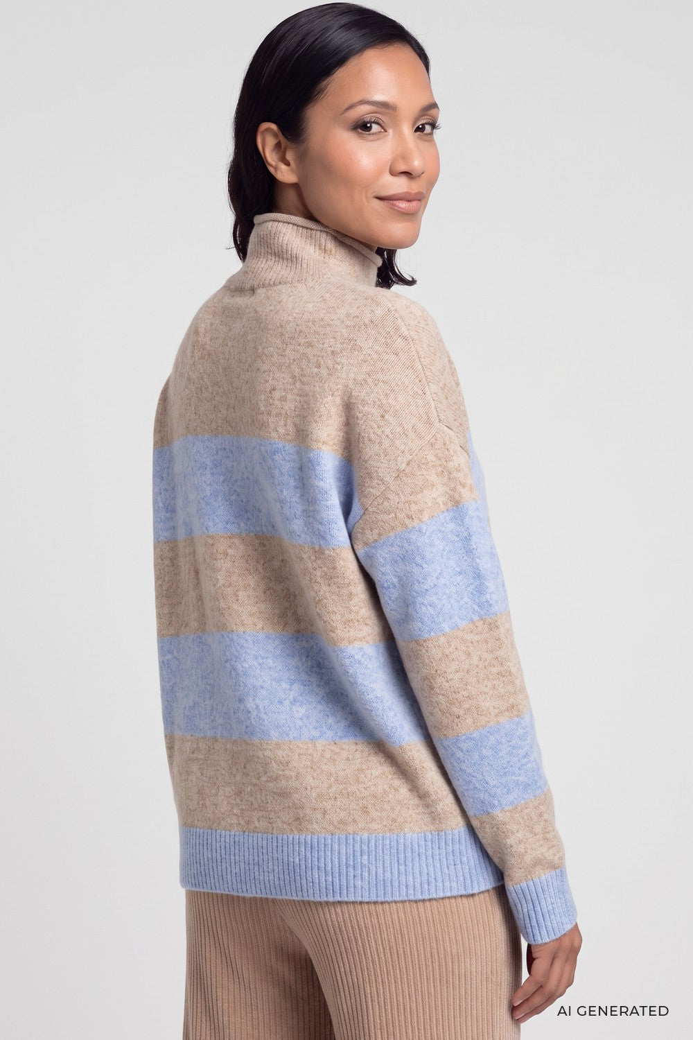 Olsen Pullover mit Streifenmuster und Kelchkragen 11004938 River Blue Melange