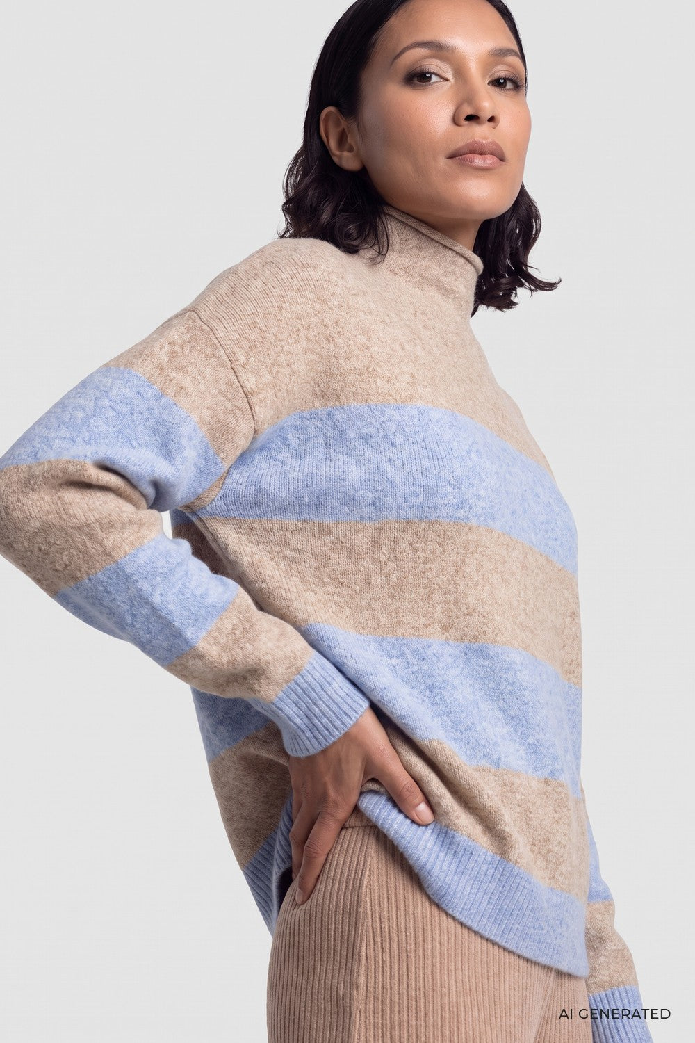 Olsen Pullover mit Streifenmuster und Kelchkragen 11004938 River Blue Melange