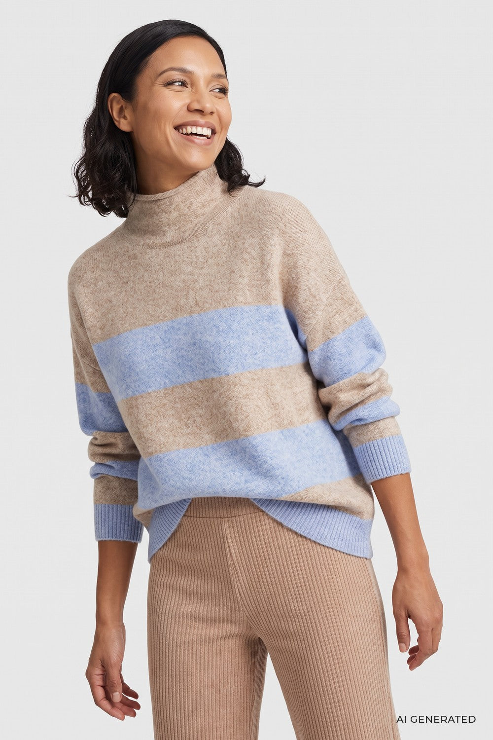 Olsen Pullover mit Streifenmuster und Kelchkragen 11004938 River Blue Melange