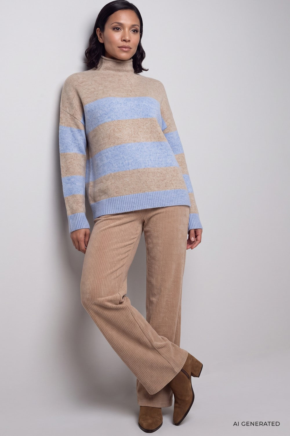 Olsen Pullover mit Streifenmuster und Kelchkragen 11004938 River Blue Melange