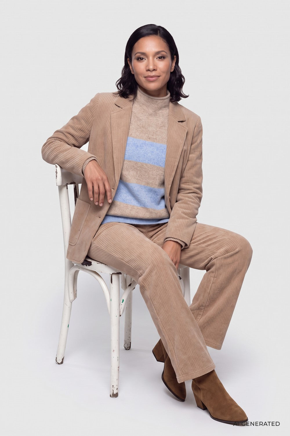 Olsen Pullover mit Streifenmuster und Kelchkragen 11004938 River Blue Melange