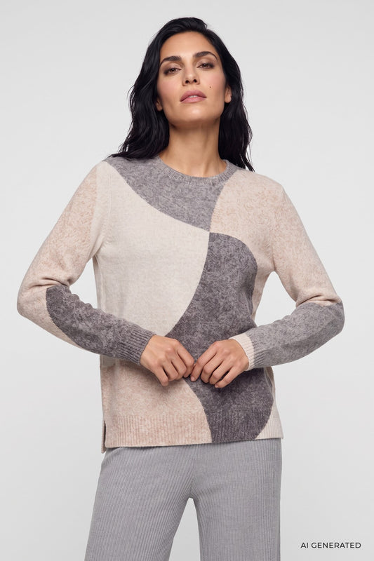 Olsen Pullover mit Panneaux-Dessin und Rundhalsausschnitt 11004920 Almond Melange Beige