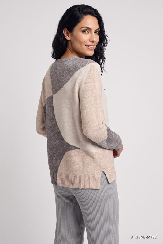 Olsen Pullover mit Panneaux-Dessin und Rundhalsausschnitt 11004920 Almond Melange Beige