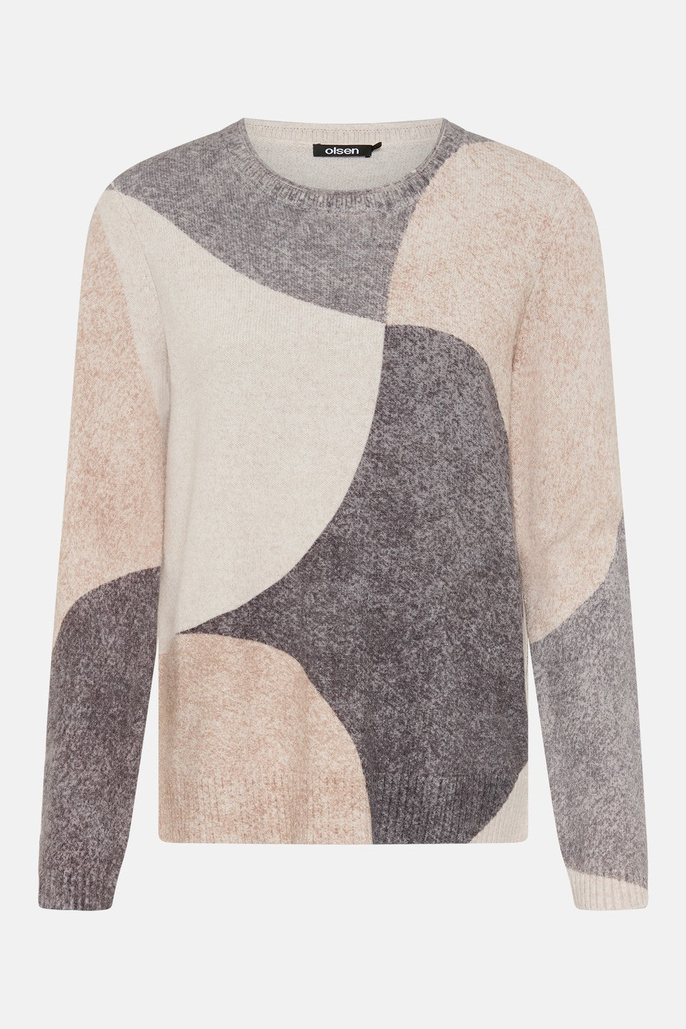 Olsen Pullover mit Panneaux-Dessin und Rundhalsausschnitt 11004920 Almond Melange Beige