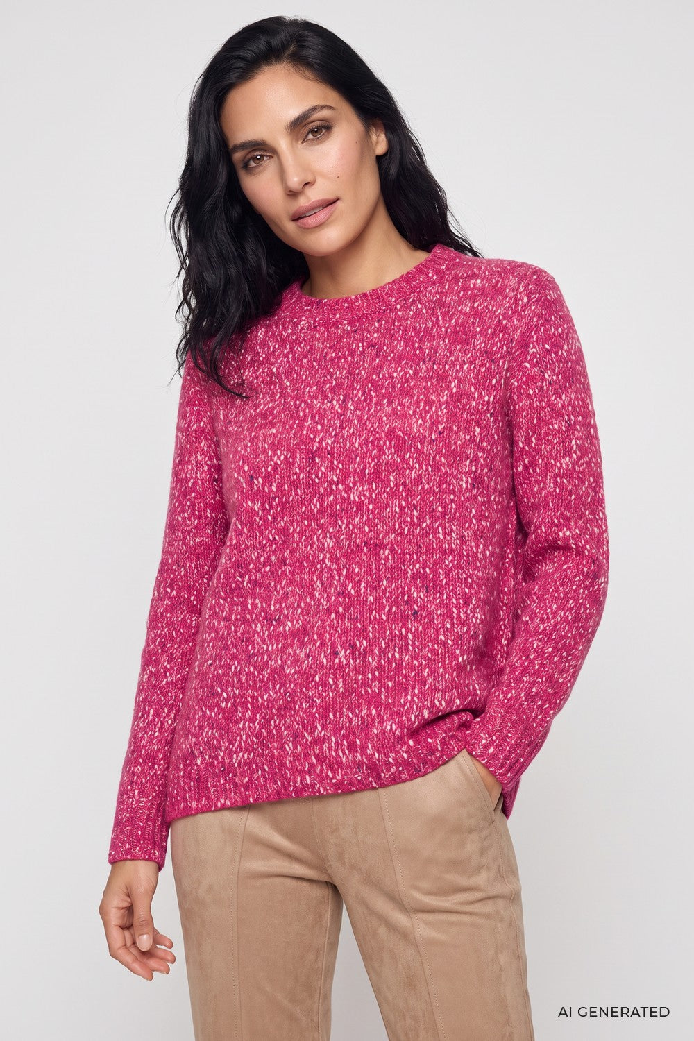 Olsen Pullover mit Allover-Dessin und Rundhalsausschnitt 11004933 Redberry Melange