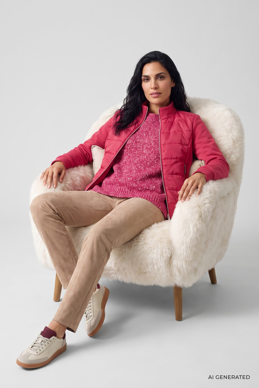 Olsen Pullover mit Allover-Dessin und Rundhalsausschnitt 11004933 Redberry Melange