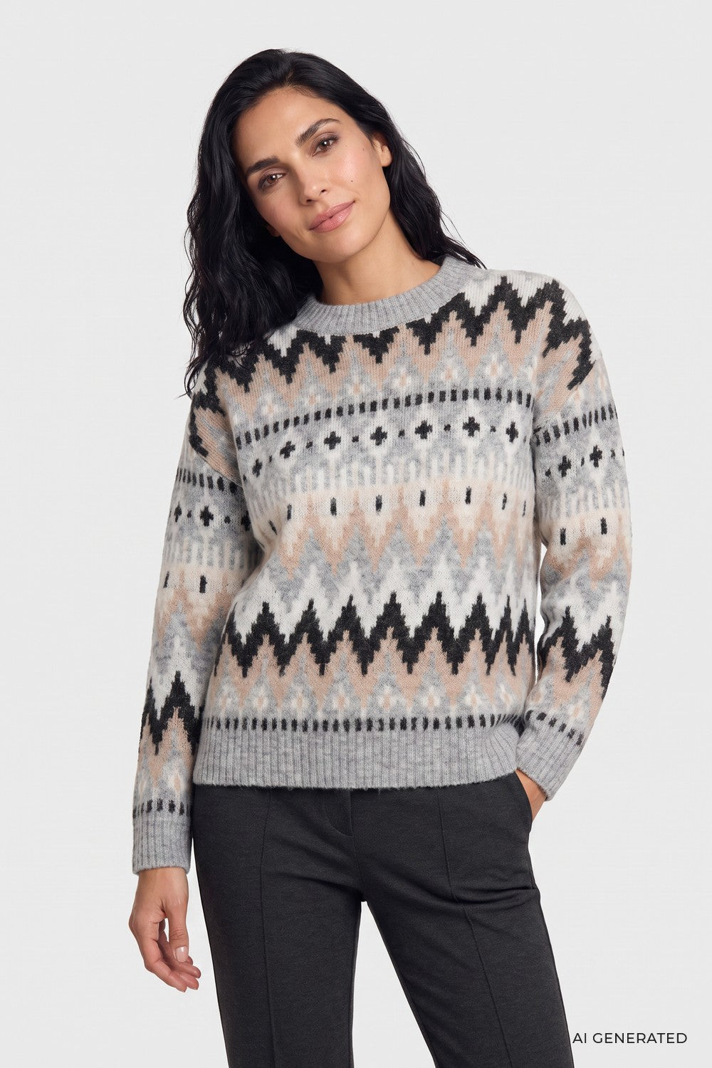 Olsen Pullover mit Panneaux-Dessin und überschnittener Schulter 11004921 Pearl Grey Melange