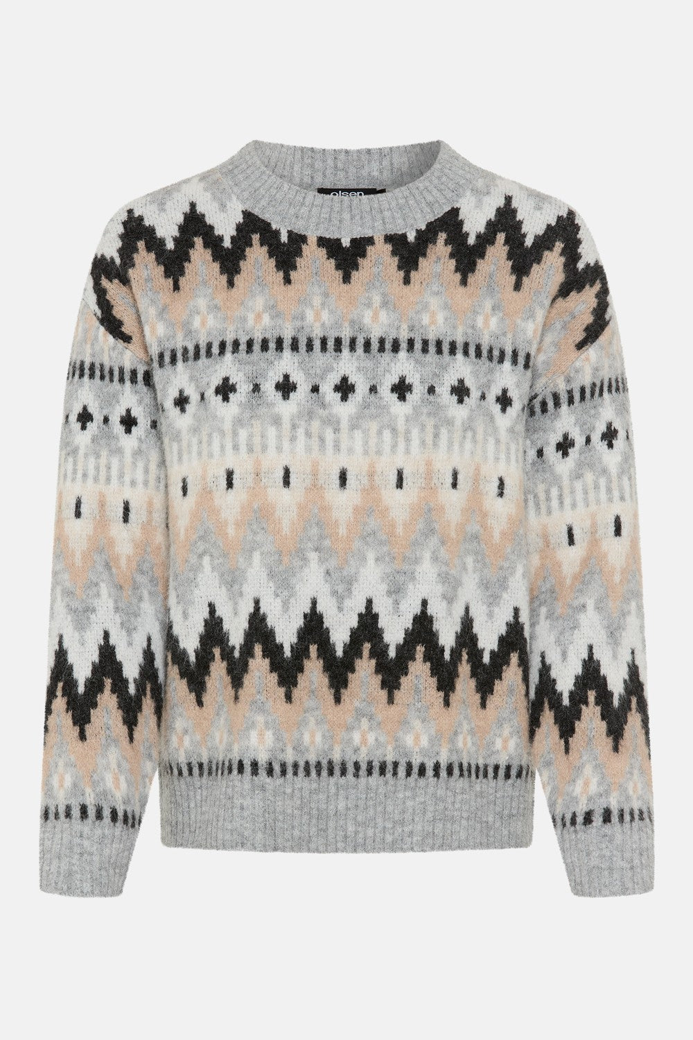 Olsen Pullover mit Panneaux-Dessin und überschnittener Schulter 11004921 Pearl Grey Melange