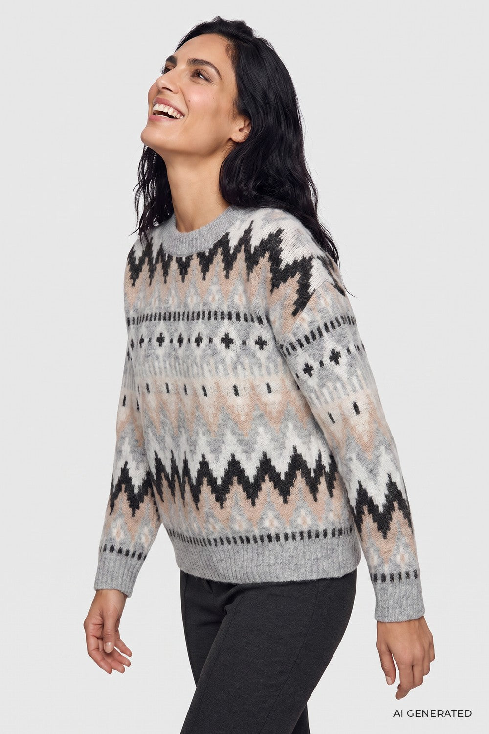Olsen Pullover mit Panneaux-Dessin und überschnittener Schulter 11004921 Pearl Grey Melange