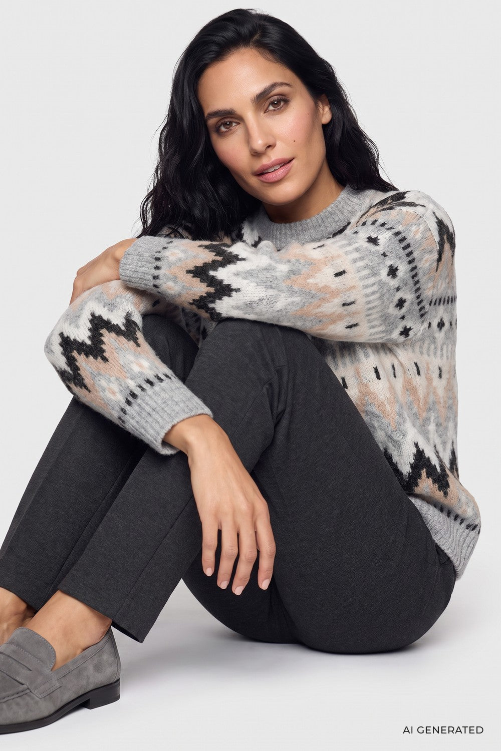 Olsen Pullover mit Panneaux-Dessin und überschnittener Schulter 11004921 Pearl Grey Melange