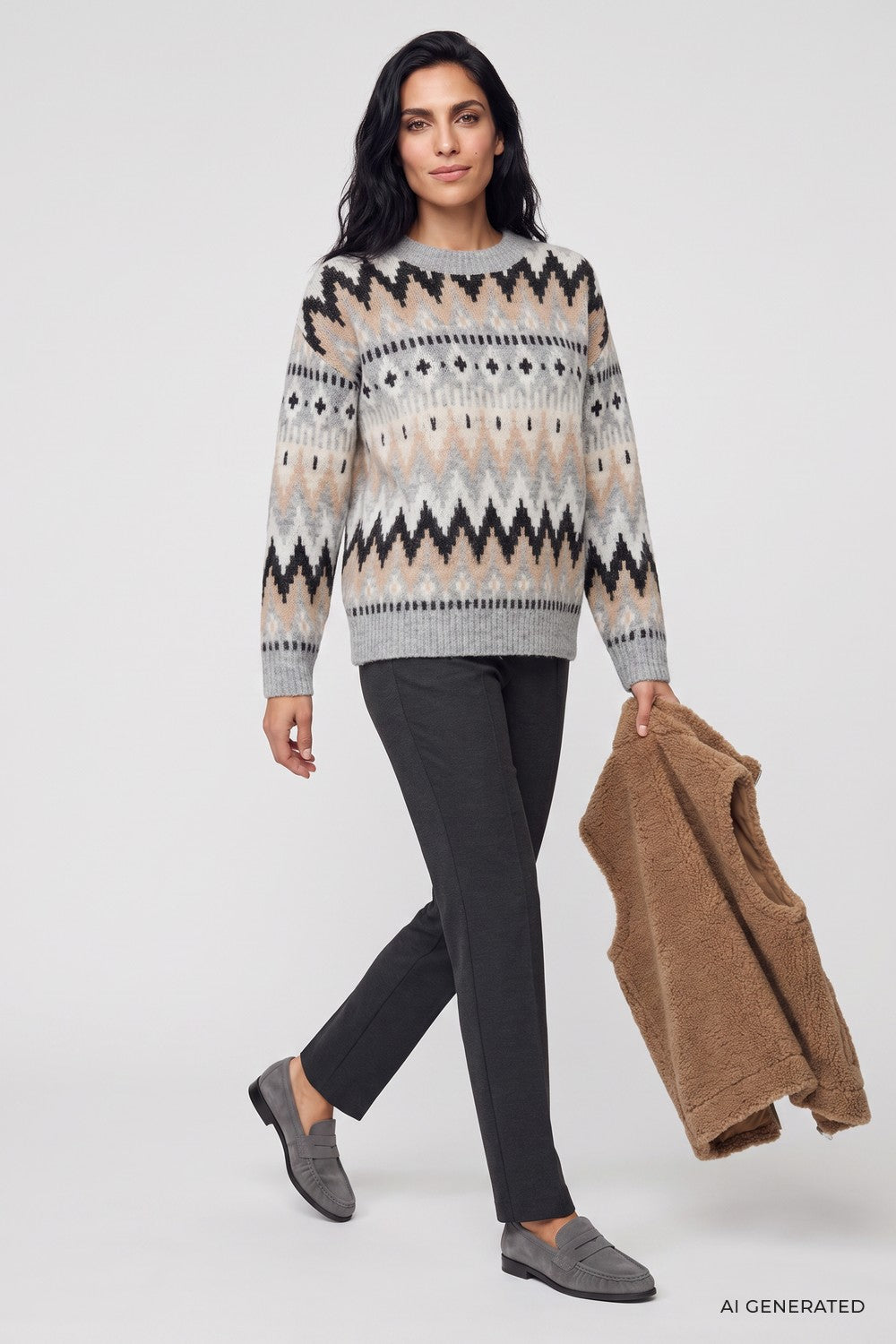 Olsen Pullover mit Panneaux-Dessin und überschnittener Schulter 11004921 Pearl Grey Melange