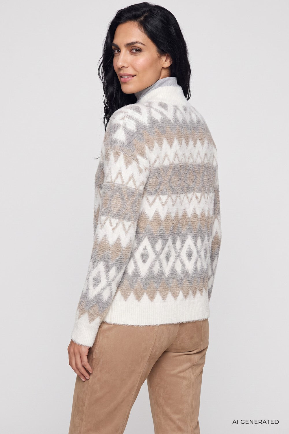 Olsen Strickjacke mit Panneaux Dessin und Stehkragen 11004934 Pearl Grey Melange