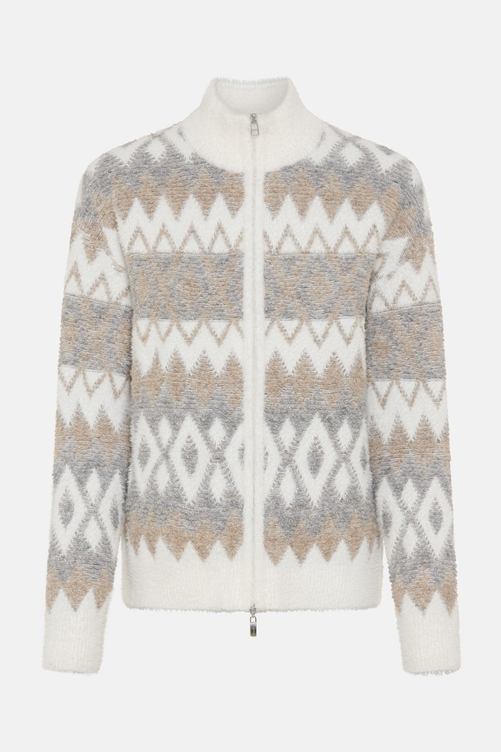 Olsen Strickjacke mit Panneaux Dessin und Stehkragen 11004934 Pearl Grey Melange