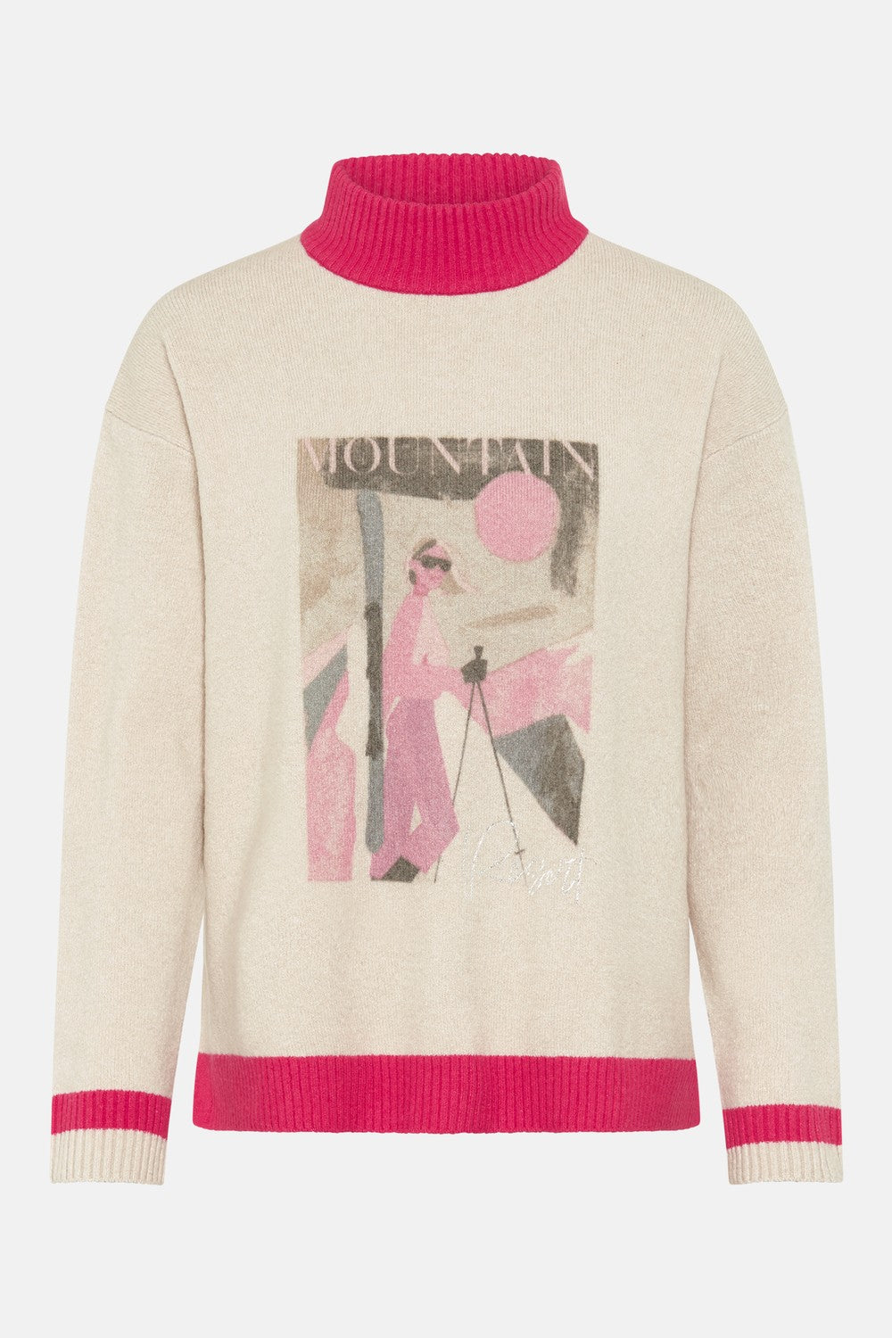 Olsen Pullover mit Placement Print und Stehkragen 11004971 Almont Beige Melange