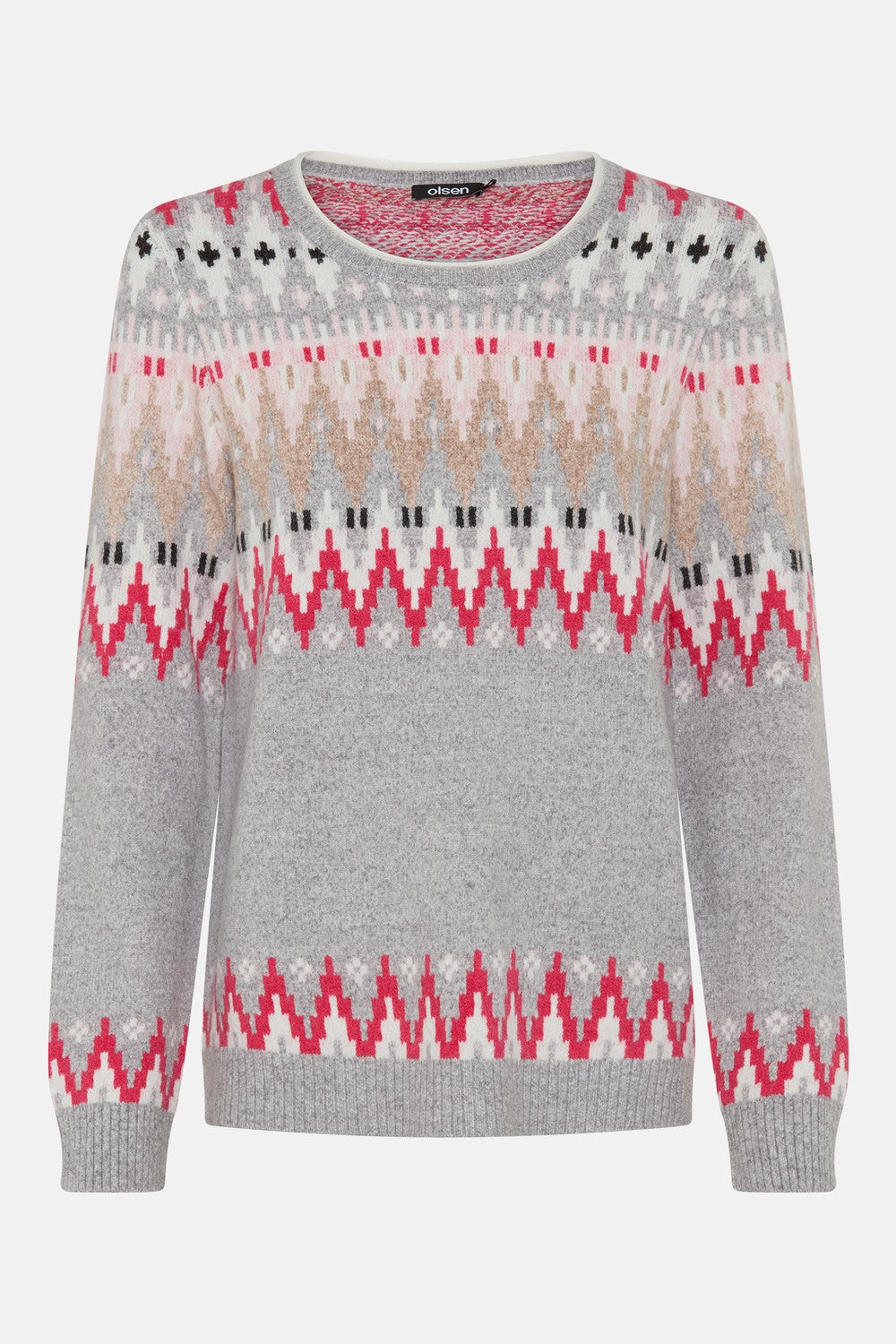 Olsen Pullover mit Panneaux Dessin und Rundhalsauschnitt 11004969 Pearl Grey Melange