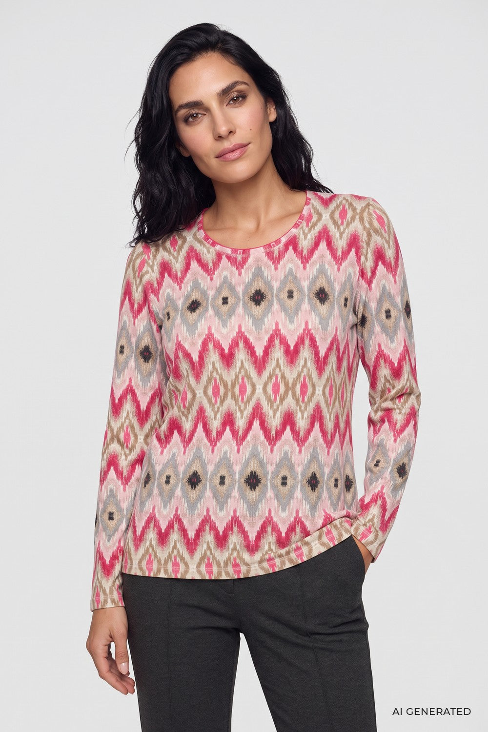 Olsen Shirt Hannah Panneaux-Dessin und Rundhalsausschnitt 11105525 Redberry