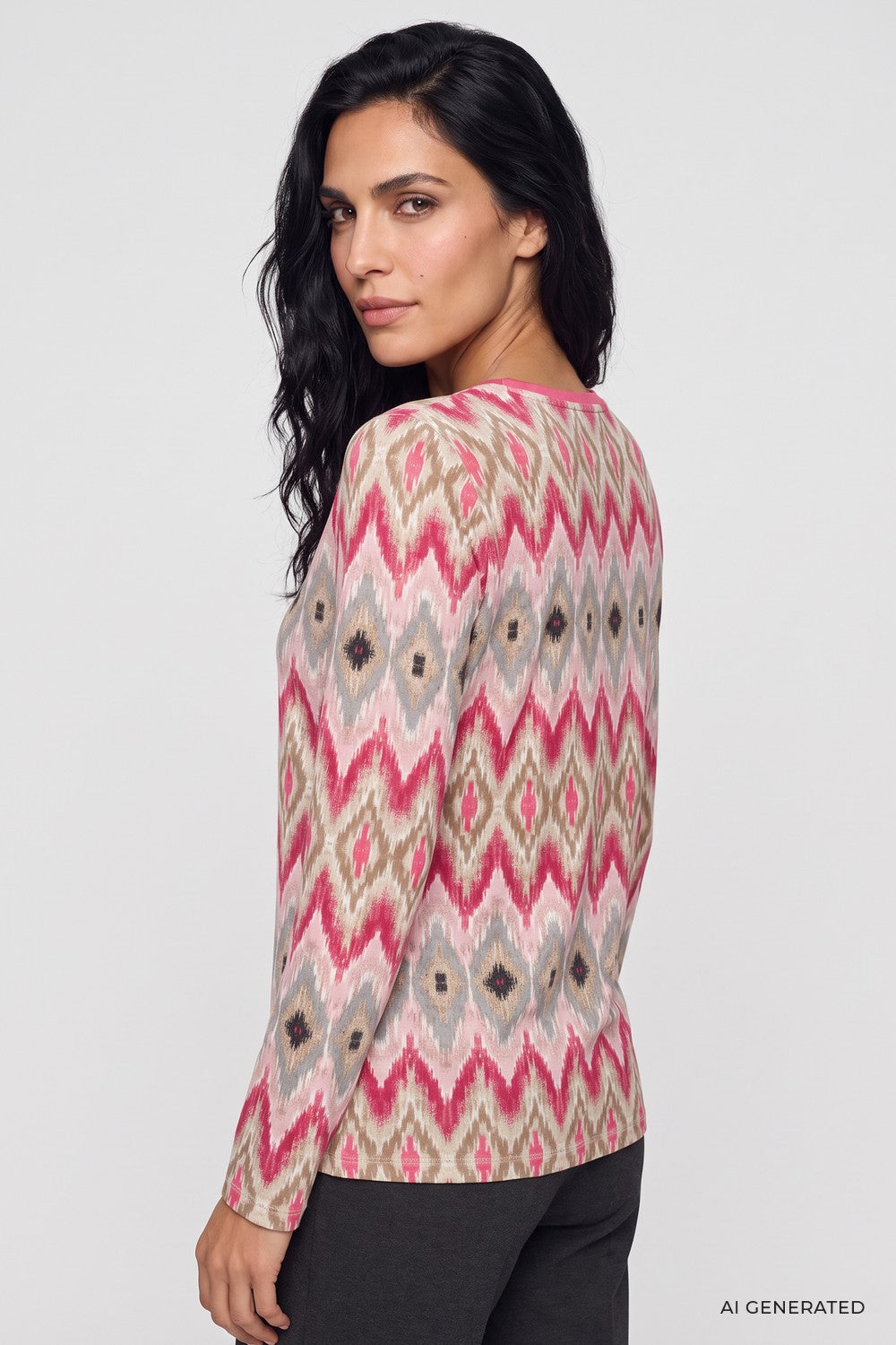 Olsen Shirt Hannah Panneaux-Dessin und Rundhalsausschnitt 11105525 Redberry