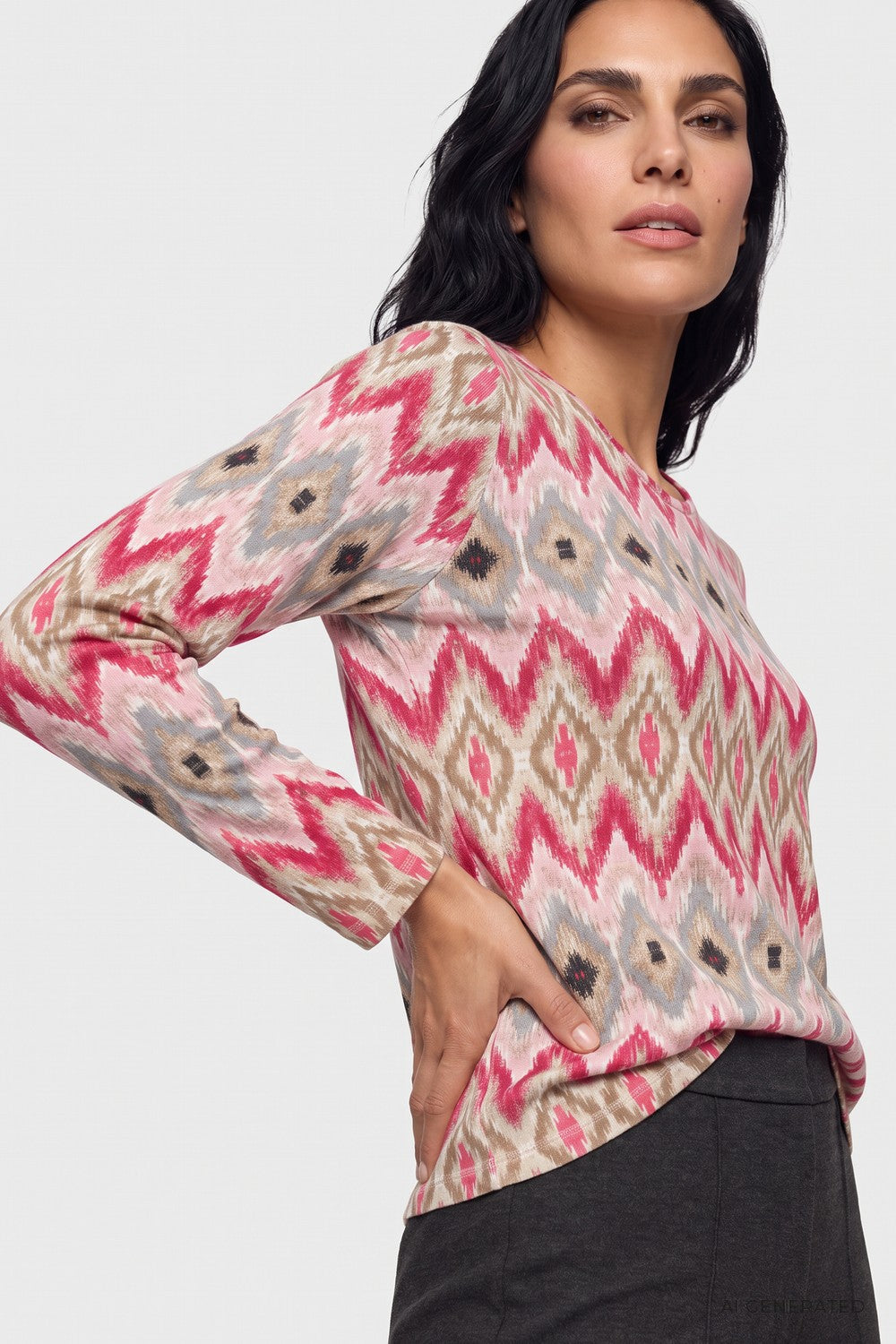 Olsen Shirt Hannah Panneaux-Dessin und Rundhalsausschnitt 11105525 Redberry