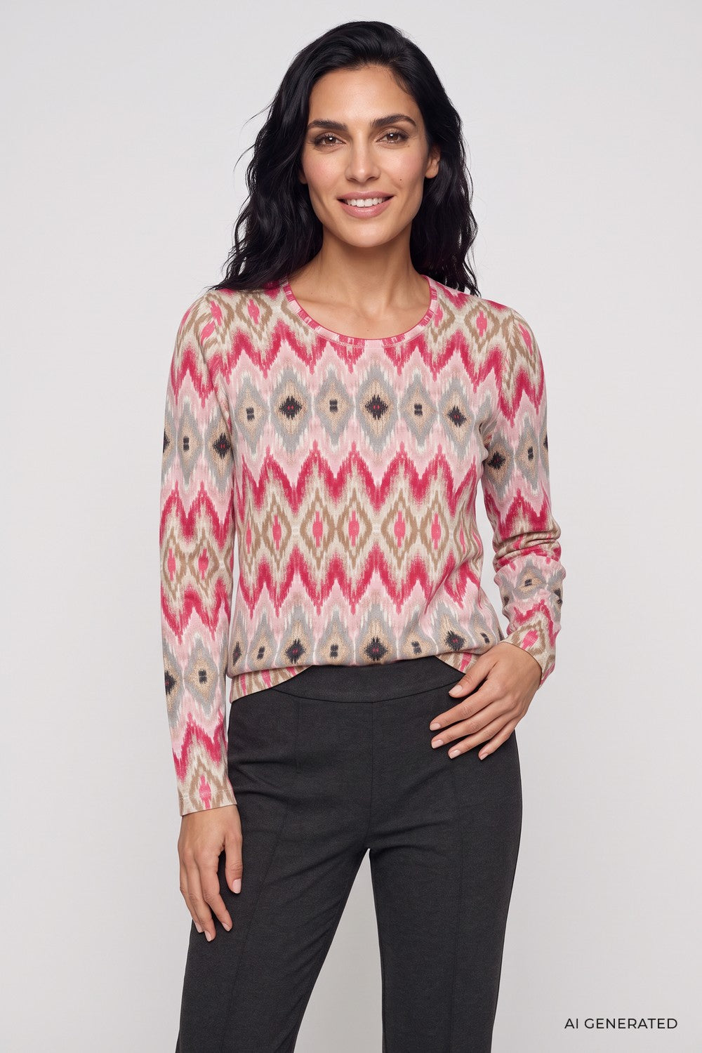 Olsen Shirt Hannah Panneaux-Dessin und Rundhalsausschnitt 11105525 Redberry