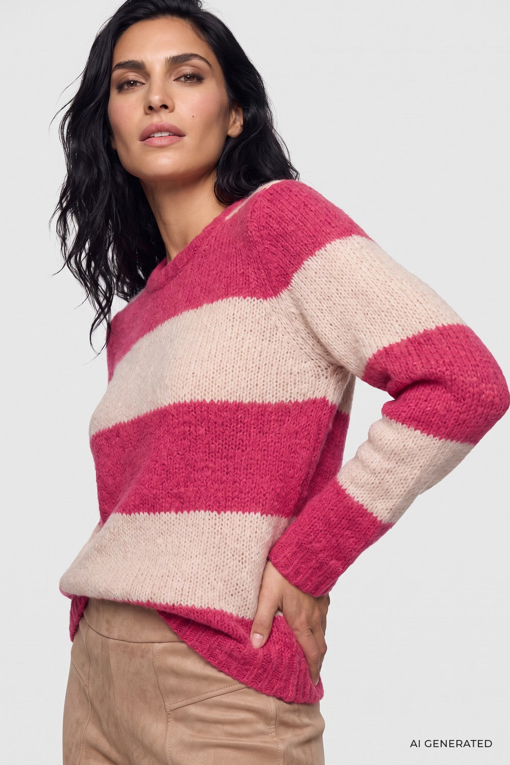 Olsen Pullover mit Streifenmuster und Rundhalsausschnitt 11004936 Redberry (Kopie)