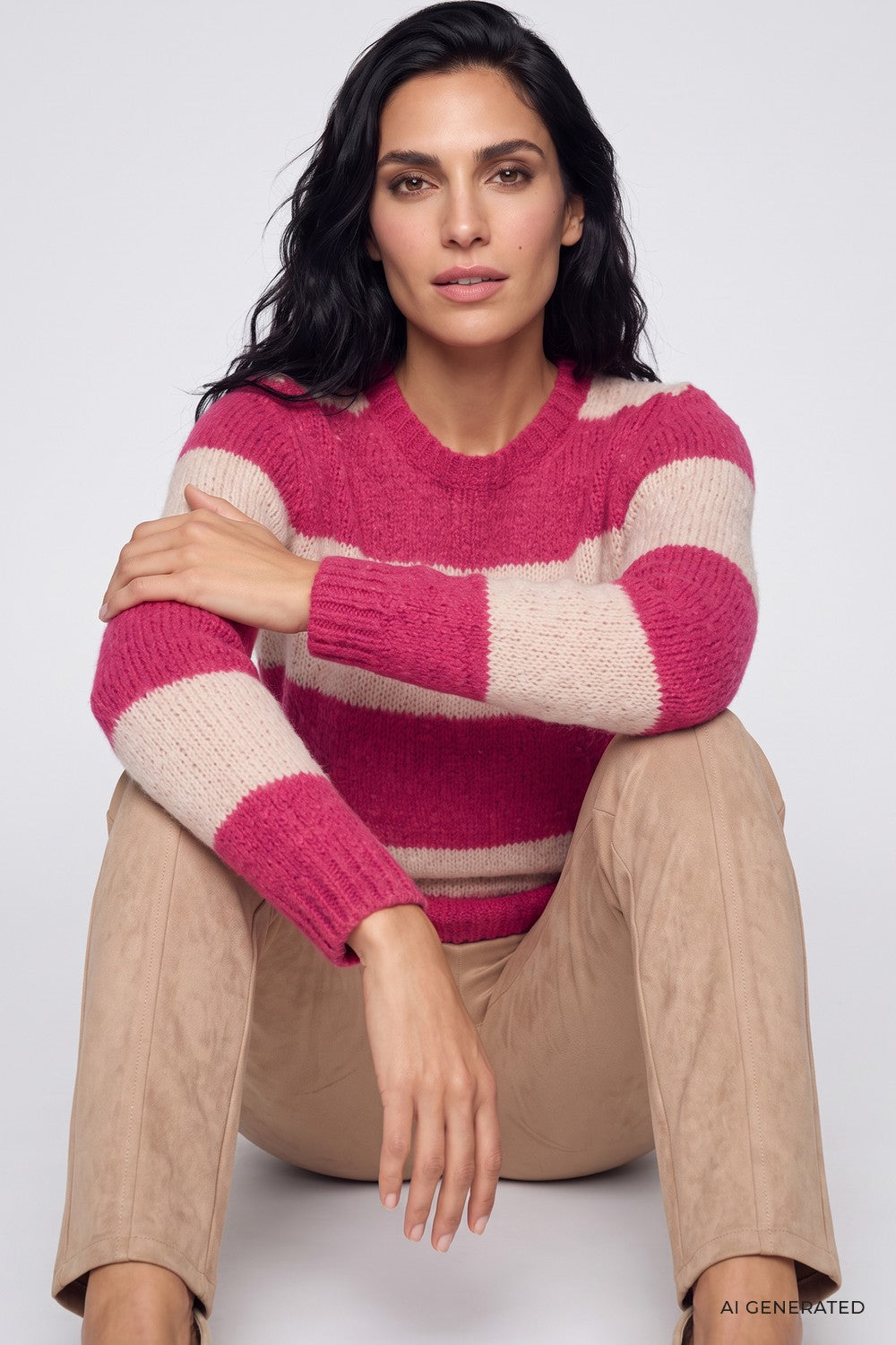 Olsen Pullover mit Streifenmuster und Rundhalsausschnitt 11004936 Redberry (Kopie)