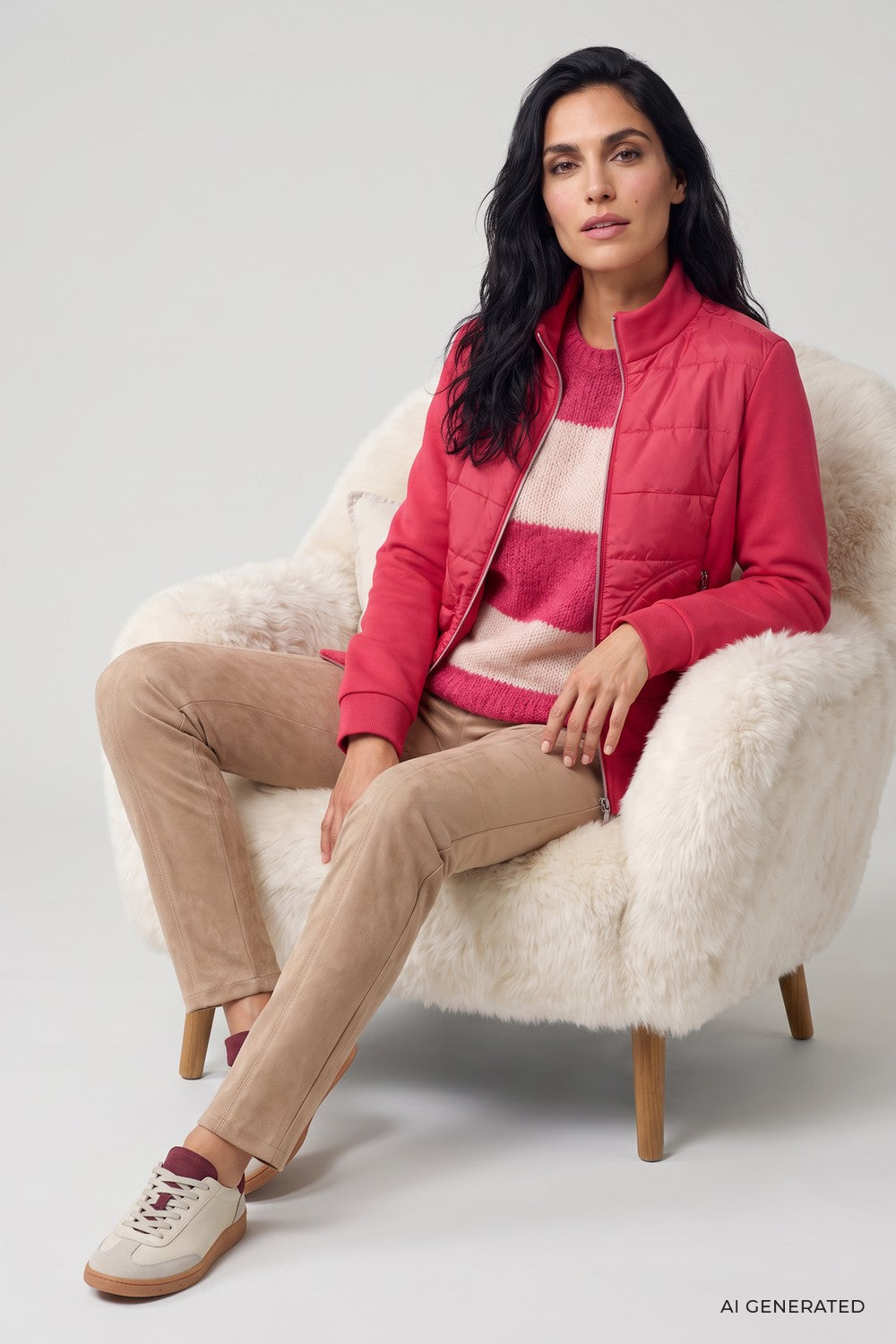 Olsen Pullover mit Streifenmuster und Rundhalsausschnitt 11004936 Redberry (Kopie)
