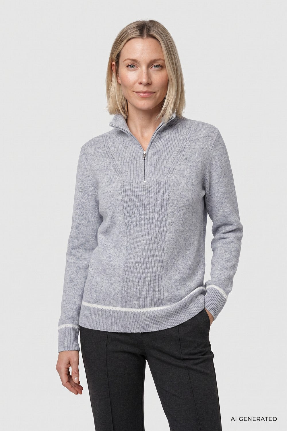Olsen Pullover Troyer 11004967 Pearl Grey Melange
