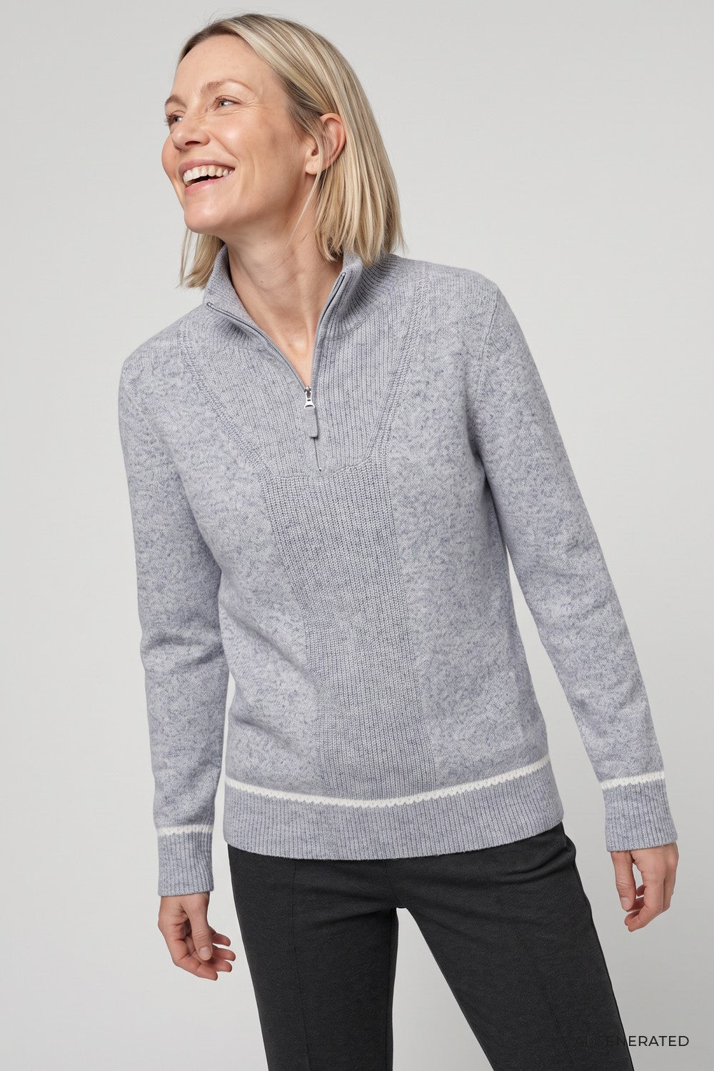 Olsen Pullover Troyer 11004967 Pearl Grey Melange