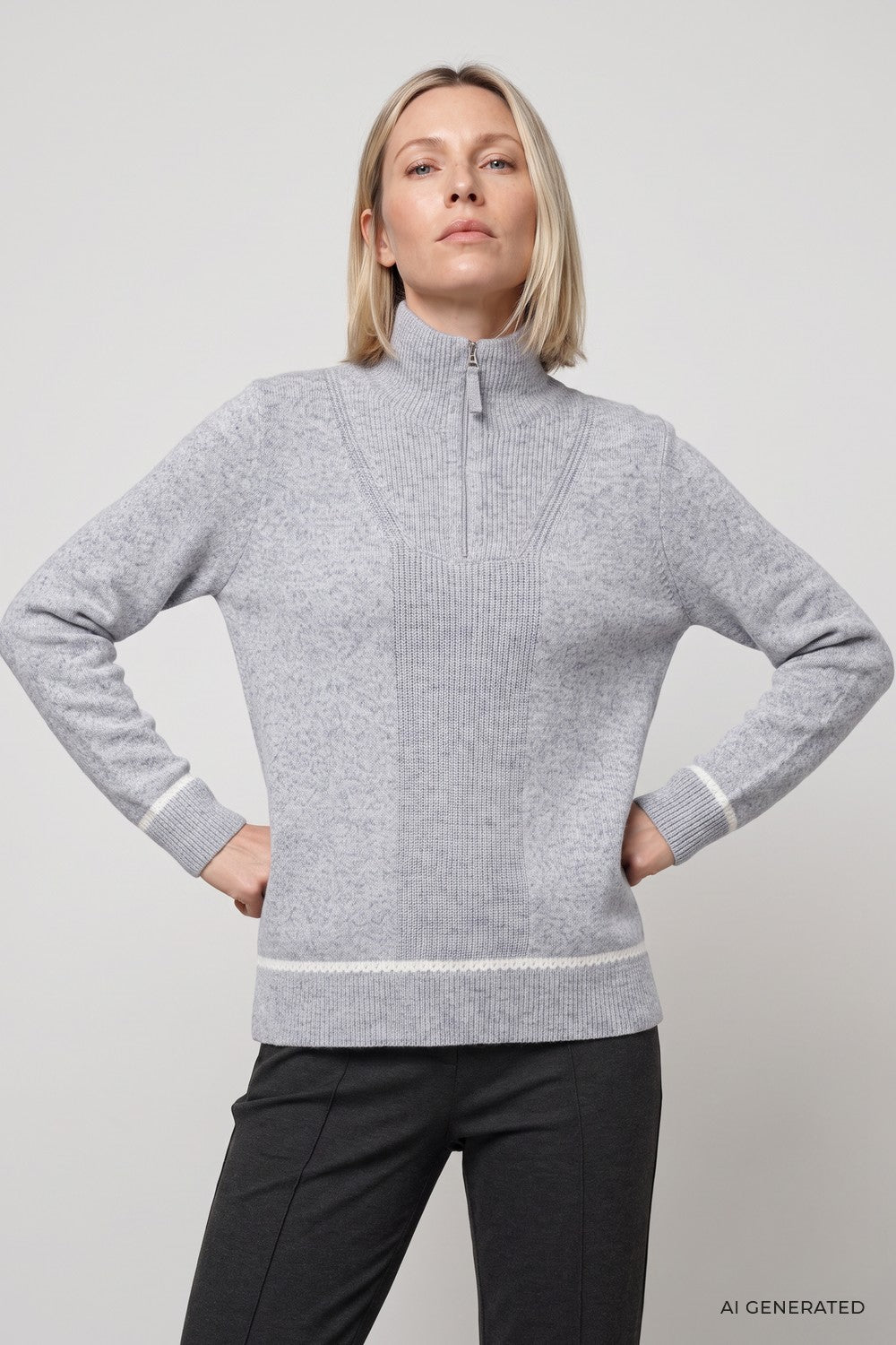 Olsen Pullover Troyer 11004967 Pearl Grey Melange