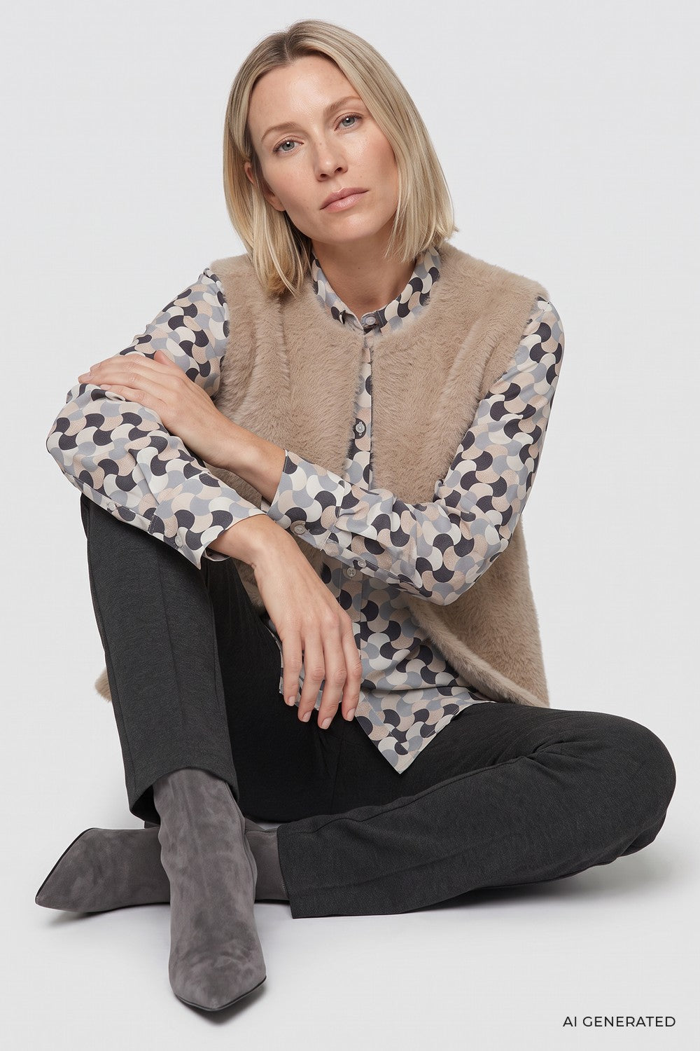 Olsen Weste mit Rundhalsausschnitt 11004785 Hazelnut