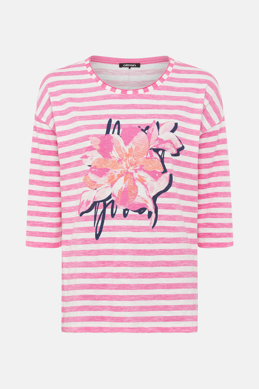 Olsen Shirt mit Streifen und Blütenprint Cosima Candy Pink 11105053