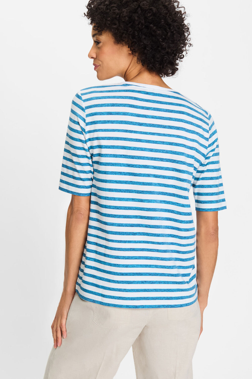 Olsen Shirt mit Streifen und Placement-Print Capri Blue Hannah 11105042
