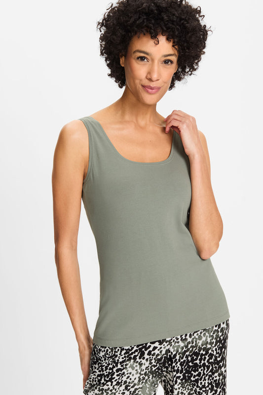 Olsen Top mit V-Ausschnitt und Rundhals Edda Jungle Khaki
