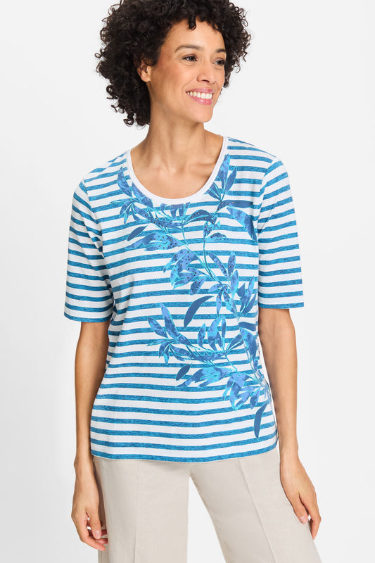 Olsen Shirt mit Streifen und Placement-Print Capri Blue Hannah 11105042