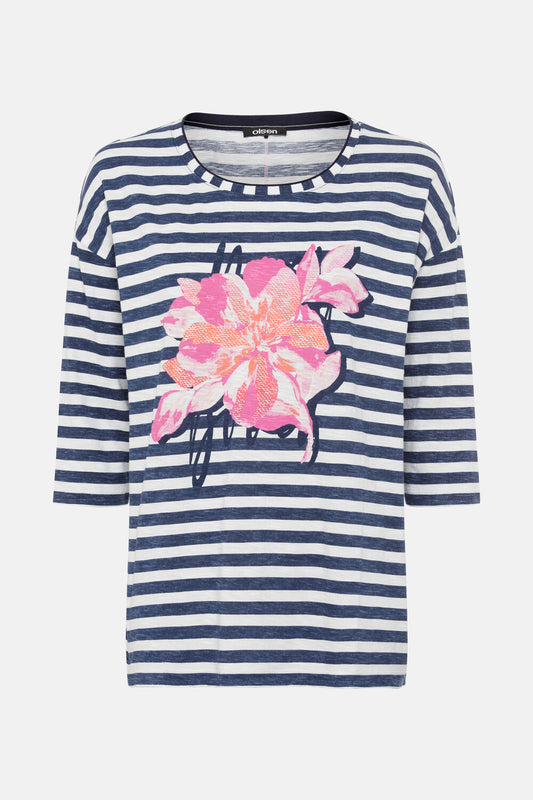 Olsen Shirt mit Streifen und Blütenprint Cosima Ink Blue 11105053