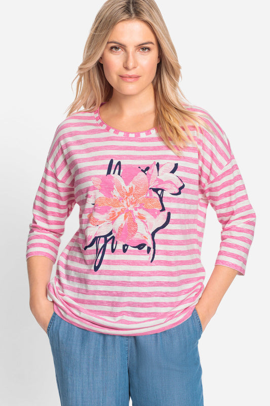 Olsen Shirt mit Streifen und Blütenprint Cosima Candy Pink 11105053