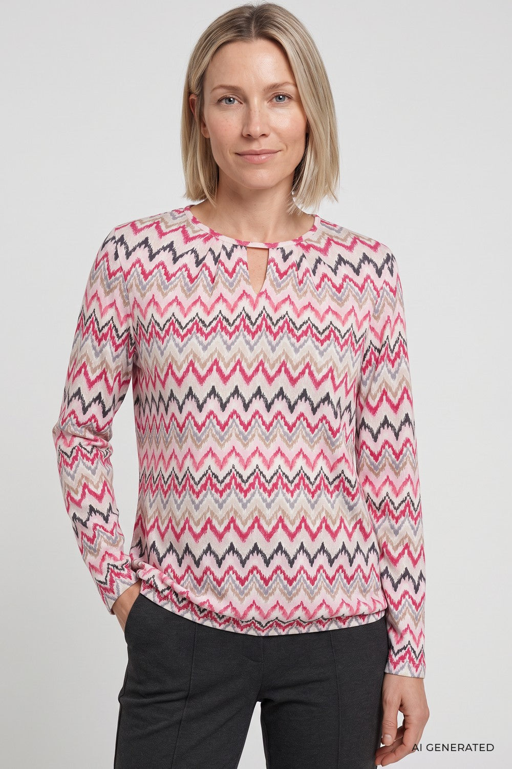 Olsen Shirt Clara mit Allover-Dessin und Tunikaausschnitt Redberry 11105527
