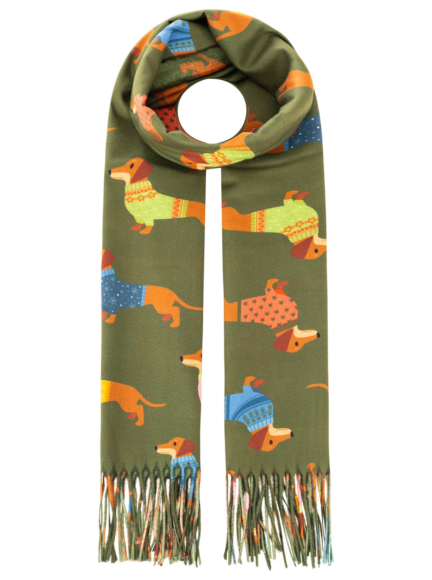 💕 Zwillingsherz Viskose Mix Schal "Dackel" Olive