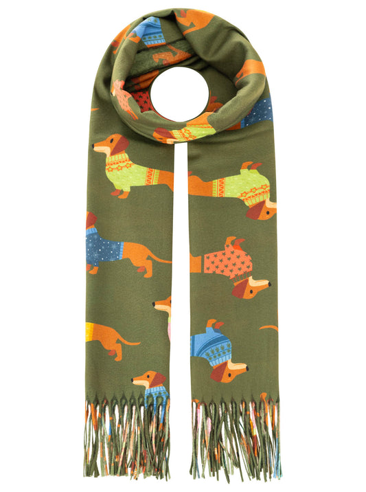 💕 Zwillingsherz Viskose Mix Schal "Dackel" Olive