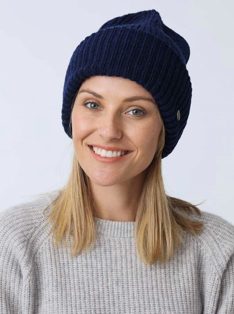 💕 Zwillingsherz Mütze "Monika" Blogger Beanie Wolle nachhaltig Navy