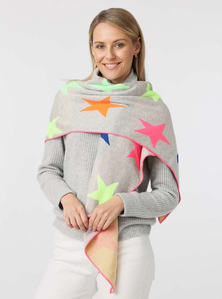 💕 Zwillingsherz Dreieckstuch "Neon" Sterne Baumwolle Grau