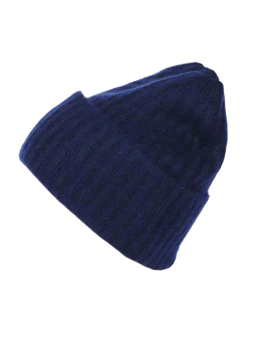 💕 Zwillingsherz Mütze Ribbon Beanie "Luxus" 100 % Kaschmir Gerippt Navy